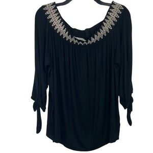 NWT Cha Cha Vente Black Off the Shoulder 3/4 Sleeve Peasant Shirt Large